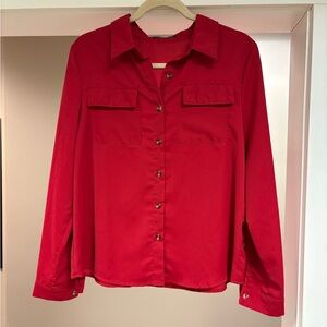 SHEIN Red Button-Down Pocket Shirt Size Large